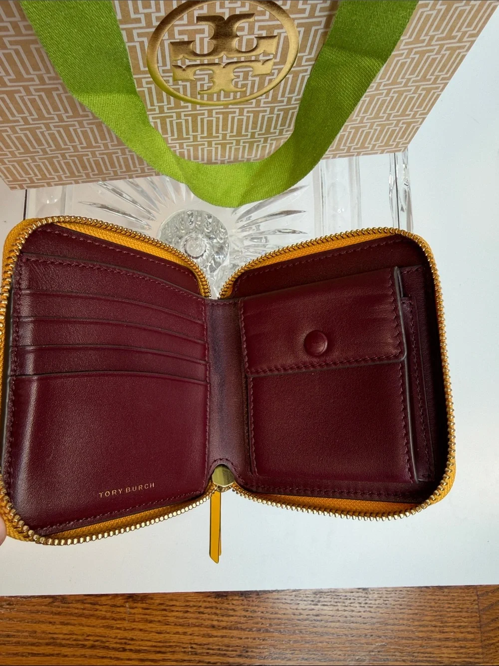 Tory Burch Yellow/gold T Momogram jacquard bifold wallet. New- no tags